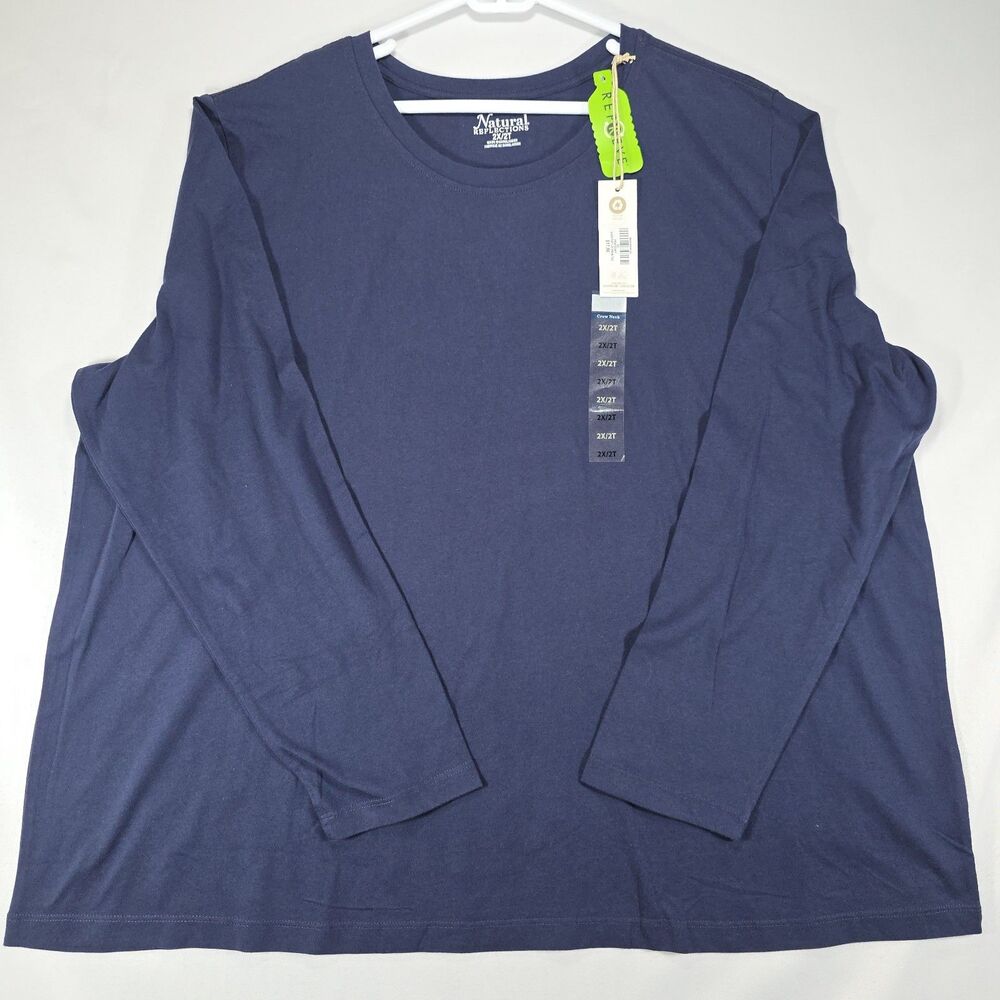 NWT Natural Reflections Womens 2X Peacoat Navy Long Sleeve Crew Neck Tee